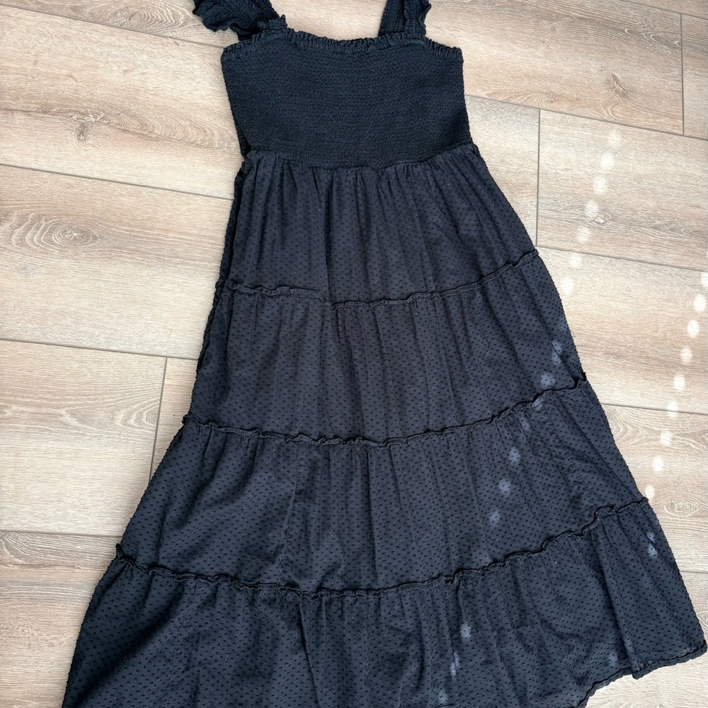 J. Crew Black Tiered Sundress with Smocked Bodice